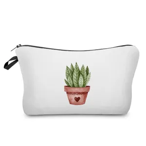 Detailansicht des schönen Aquarell-Topfpflanzen-Musters auf der tragbaren Kosmetiktasche.