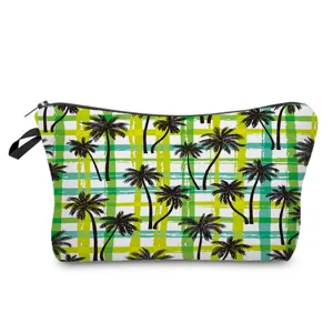 Tropische Palme Druck Kosmetiktasche Detailansicht, bequeme Reise Make-up Aufbewahrung.