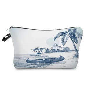 Reise Kosmetiktasche mit tropischem Palmenmuster, strapazierfähige Make-up Tasche für den Alltag.