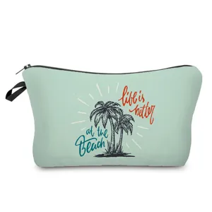 Tragbare Kosmetiktasche Reise Make-up Organizer mit niedlichem Palmenprint und Reißverschluss