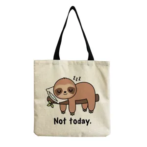 Canvas tote bag with cute sleeping sloth print casual shoulder bag for daily use and travel.