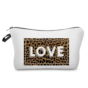 Damen Tragbare Kosmetiktasche Wasserdichte Polyester Kosmetikkoffer Reißverschluss Reise Kulturbeutel Bedrucktes Buchstabenmuster Handtasche