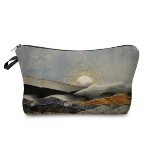 Trousse de maquillage portable pochette de toilette avec impression artistique paysage.