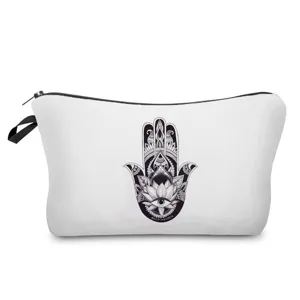 Tragbare Kosmetiktasche mit spirituellem Mandala Hamsa Hand Druck für Reisen und den Alltag.