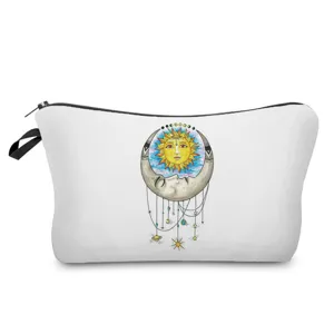 Tragbare Kosmetiktasche mit Boho-Sonne-Mond-Kunstdruck, ideal für Reise-Aufbewahrung.