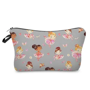 Bolsa de maquillaje con estampado de bailarina, estuche de viaje con cremallera lindo.