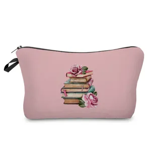 Rosa Kosmetiktasche Detail mit Aquarell Büchern Muster, tragbare Make-up Aufbewahrung.