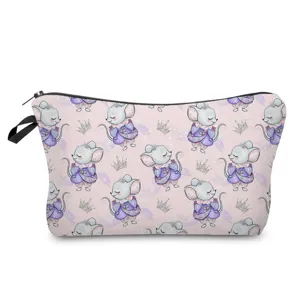 Lindo neceser de maquillaje con estampado de ratones, cremallera para viaje y uso diario.