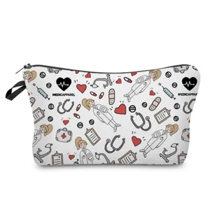 Borsa cosmetica con stampa doodle medica, borsa da viaggio e custodia per rossetto vista.