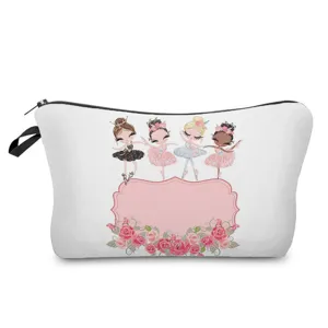 Vista detallada del bonito neceser de maquillaje de bailarina con cremallera y flores.