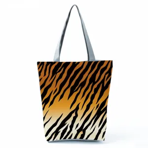Large capacity tiger stripe tote bag casual shoulder handbag minimalist cloth shopper bag for women