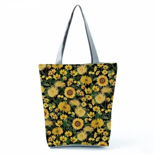 Sonnenblumen Druck Segeltuch Tasche, stilvolle Blumige Schultertasche mit Griffen.