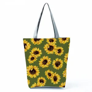 Sonnenblumen Muster Detailansicht der Freizeittragetasche, lebendiges Blumenprint Design.