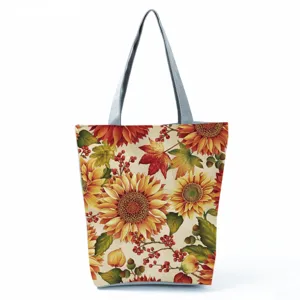 Herbst Sonnenblume Druck Leinwand Tragetasche Freizeittasche Schultertasche fur Alltag Arbeit