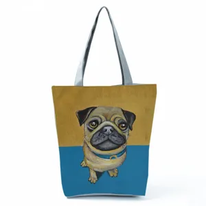 Casual Canvas Tote Bag for Women Cute Pug Print Daily Handbag Versatile Shoulder Shopping Bag