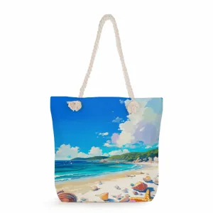 Borsa tote stampata da spiaggia grande capacità stile vacanza borsa a spalla in tela