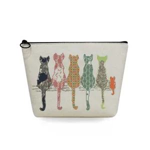 Borsa da Trucco in Lino da Donna con Stampa di Gatti Organizer da Viaggio Portatile per Articoli da Toelette con Cerniera Simpatica Borsa Porta Cosmetici con Motivo Animale
