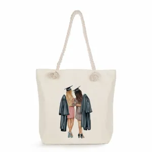 Τσάντα shopper από καμβά με τύπωμα αποφοίτησης, μεγάλη τσάντα ώμου για καθημερινή χρήση.
