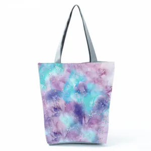 Abstract watercolor print canvas tote bag, large capacity casual shoulder bag for women.
