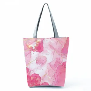 Pink abstract marble tote bag, lightweight large capacity shoulder bag for women daily use