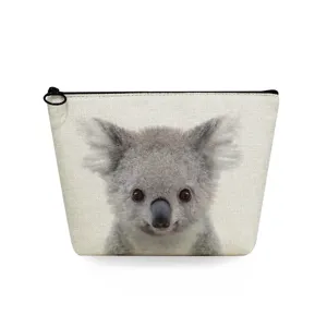 Canvas makeup bag featuring cute koala print, zipper closure, daily storage pouch.