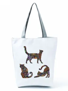 Sac à bandoulière imprimé chat floral cabas en toile mignon sac à main de voyage style décontracté