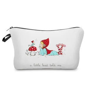 Cute mushroom girl printed cosmetic bag portable makeup pouch for travel daily storage