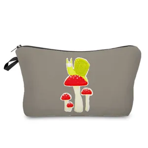 grey makeup bag cute snail mushroom print cosmetic pouch portable travel wash bag