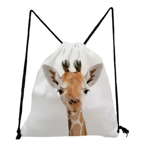Leuke giraffe print trekkoord rugzak licht gewicht witte casual tas voor studenten dagelijks