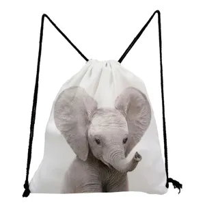 Witte gymtas met schattige olifant print lichttegewicht casual rugzak trekkoord tas.