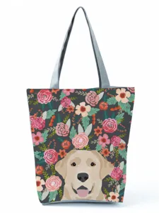 Sac cabas en toile imprimé canin floral sac à épaule décontracté sac de voyage shopping