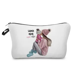 Kompakte Kosmetiktasche mit niedlichem Mutter Tochter Print, ideale Make up Reisetasche.