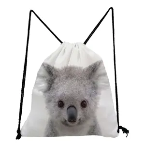 Leuke koala print witte gymtas met trekkoord voor school, reizen en dagelijks gebruik.