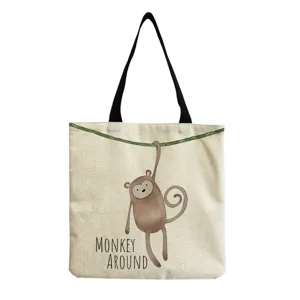 Bolso tote de lona con estampado de mono lindo, bolso de hombro casual para uso diario.