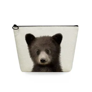 Portable cosmetic bag featuring a cute baby bear print, ideal for travel and daily storage.