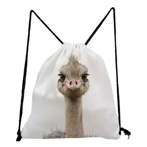 Witte struisvogel print trekkoord rugzak casual schooltas lichtgewicht dier patroon tasje