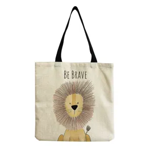 Bolso tote de lona con lindo estampado de león y texto inspirador para uso diario.