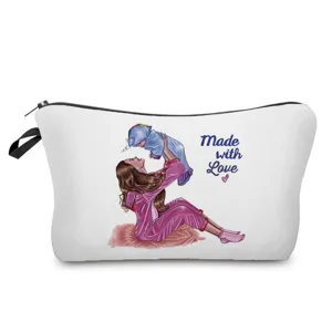 Tragbare Make-up Kosmetiktasche mit niedlichem Mutter-Kind-Print, vielseitiges Reiseetui.