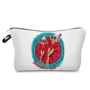 Tragbare Make-up-Tasche für Reisen mit niedlichem Mutter-Tochter-Wassermelonen-Druck.