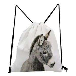 Leuke ezeltje print trekkoord rugzak casual witte gymtas lichtgewicht stoffen tas