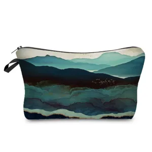 Trousse de maquillage portable motif paysage voyage étui cosmétique fermeture éclair trousse