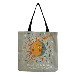 Vintage celestial sun and moon canvas tote bag aesthetic retro shoulder shopping bag