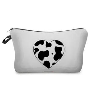 Tragbare Kuhflecken Herz Make-up Tasche Kosmetiktasche Reise Reißverschluss Organizer.