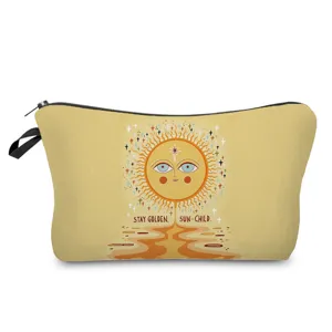 Leinwand Kosmetiktasche mit künstlerischem Sonnenmuster, tragbare Kulturbeutel für Damen.