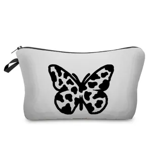 Tragbare Kosmetiktasche mit schlichtem Schmetterling Druck Reissverschluss Make up Beutel.