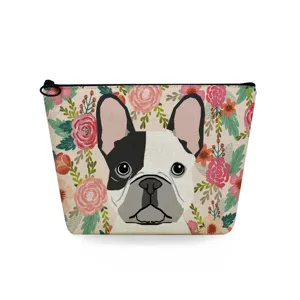 French bulldog makeup bag floral cosmetic pouch portable travel toiletry storage organizer
