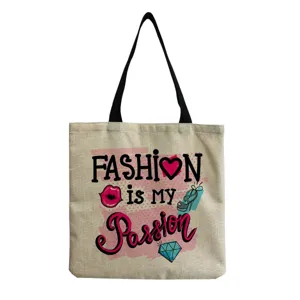 Canvas tote bag for women reusable shopping bag fashionable letter printed shoulder handbag.