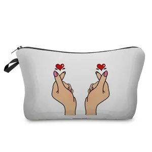 Tragbare Kosmetiktasche Make-up Tasche mit süßem Fingerherz-Druck, Stoff Reise-Kulturbeutel.