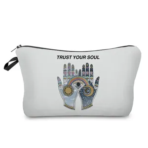 Tragbare Kosmetiktasche mit geometrischem Sonnen- und Mond-Druck, stilvolle Reise-Make-up-Aufbewahrung.