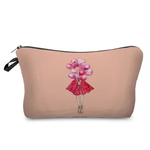 Detailansicht der tragbaren Kosmetiktasche mit Aquarell Herz Ballon Motiv und Reißverschluss.